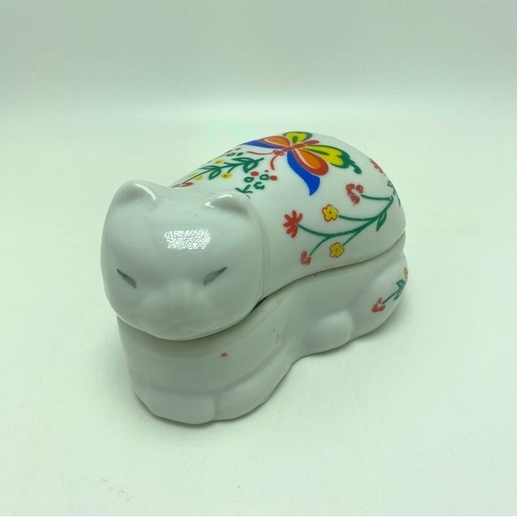 Vintage Elizabeth Arden Hand Painted Cat Trinket Box - Picture 1 of 6